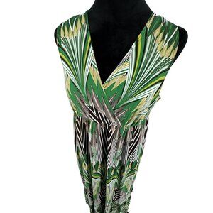 AGB Maxi Dress Womens Size L Tiered Y2K Empire Waist‎ V Neck Abstract USA Vtg